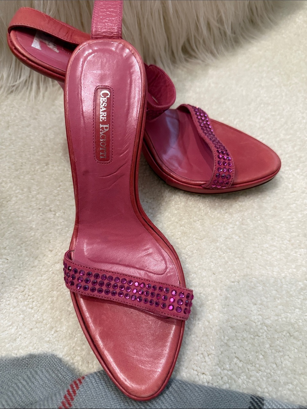 Cesare Paciotti Hot Pink Crystal-Embellished Strappy Heels euro 38
